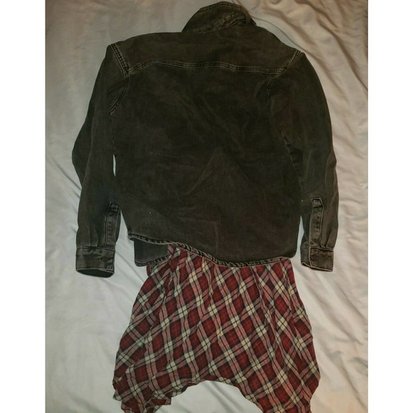 ZARA MAN washed black denim layered PLAID OVERSHIRT shacket RELAXED SIZE S - Picture 5 of 6